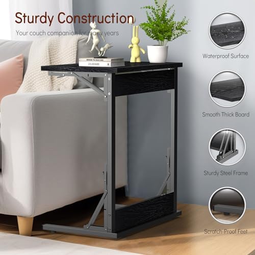 Tatub 24" TV Tray Table, Folding C Shaped End Table, Small Sofa Side Laptop Desk for Living Room, Bedroom, Dark Black - Image 5