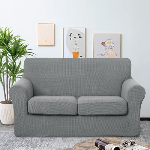U-NICE HOME 3 Pieces Stretch Loveseat Couch Cover, Grey - Image 2