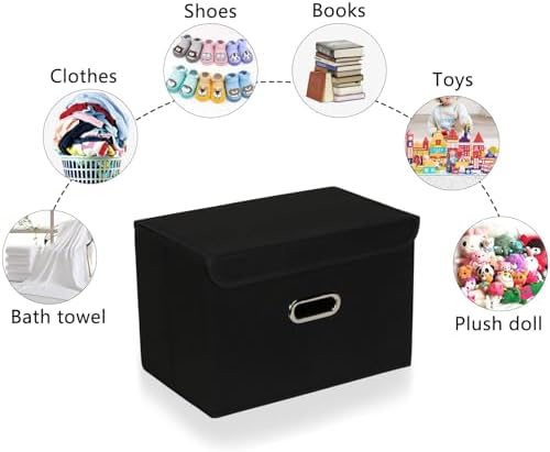 1-Pack Large Collapsible Storage Bins with Lids,Fabric Storage Cubes Organizer for Shelves,Closet,Nursery,Foldable Cube Storage Baskets with Handles,Home Boxes (14.9"x9.8",Black) - Image 3