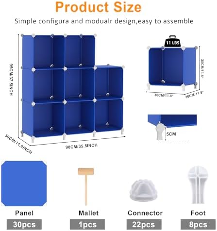 AWTATOS Cube Storage Organizer, 8 Cube Closet Organizers Stackable, Blue - Image 6