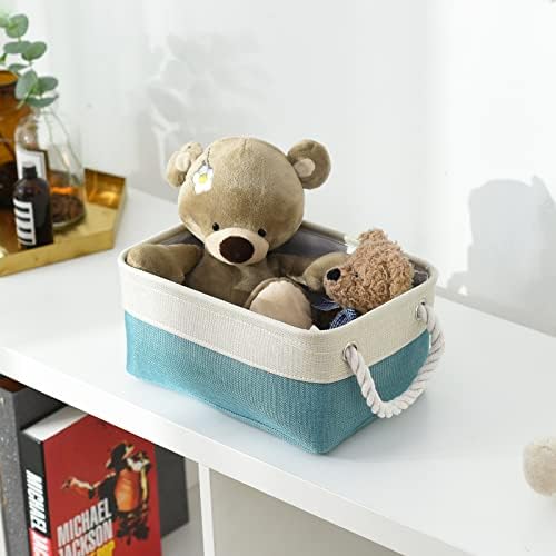 TheWarmHome Fabric Storage Bin with Handles,Storage Basket for Home Storage and Organization, Shelf Basket with Cover for Living Room Bedroom Decor Closet（White & Green,Small ,11.8L×7.9W×5.2H - Image 2