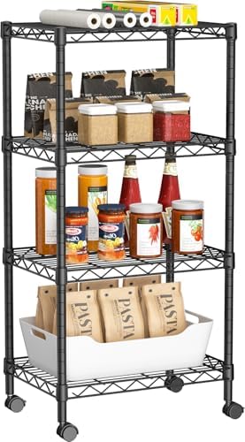 Golpart Small Shelves Storage Wire Metal Adjustable Shelf Unit with Wheels by Golpart