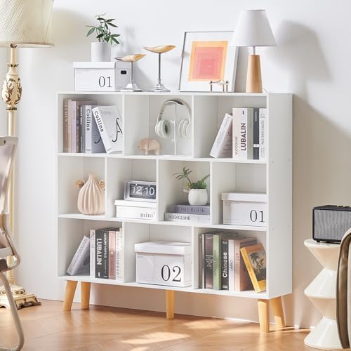LEYAOYAO 10 Cube Bookshelf, Mid-Century Modern Book Shelf with Legs, White by LEYAOYAO-Findtheshiningpointofyourideallife%EF%BC%81