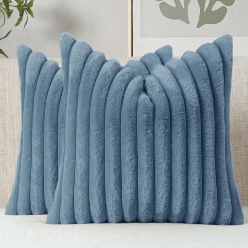 MIULEE Faux Fur Decorative Throw Pillow Covers 18x18 Set of 2 Grey Blue by MIULEE