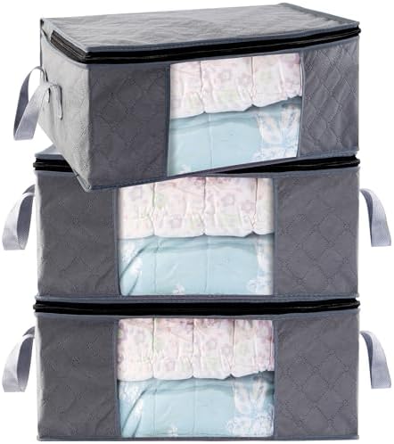 Storage Clothes Bins Closet Bags - 35L Containers Organizer Boxes Clothing Bin Organization for Organizing Blanket Pillow Sheet Sweater, Foldable Bedroom Small Storage Totes With Lids Zipper, 3pc Pack - Image 2
