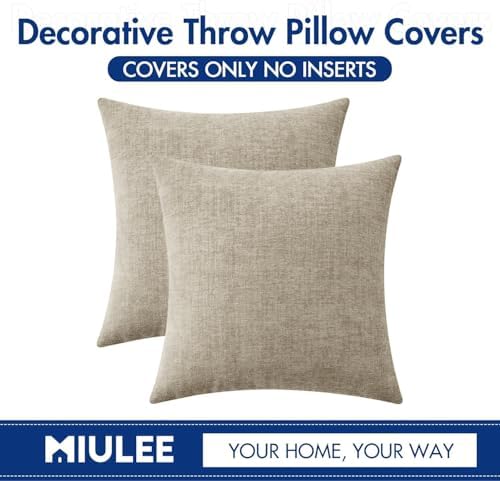 MIULEE Soft Chenille Throw Pillow Covers Light Taupe 20x20 Inch Pack of 2 - Image 6