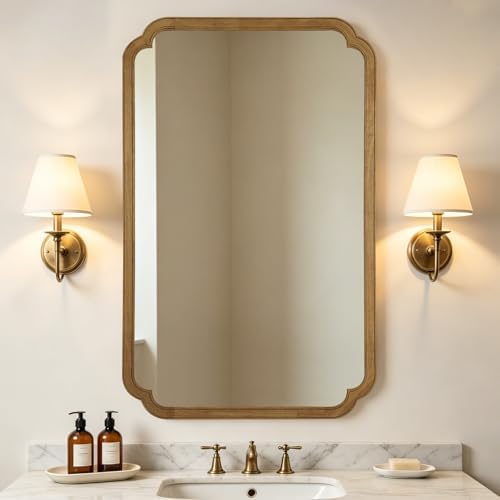WallBeyond 30" x 48" Wood Bathroom Mirror for Wall Mounted, Rustic Rounded Corner Vanity Mirror for Entryway, Living Room or Bedroom Home Decorative [30" x 48" Natural Color] by WallBeyond