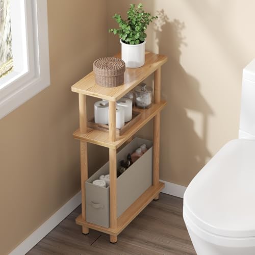 Apicizon Narrow Side Table with Fabric Basket, 3-Tier End Table, Natural - Image 7