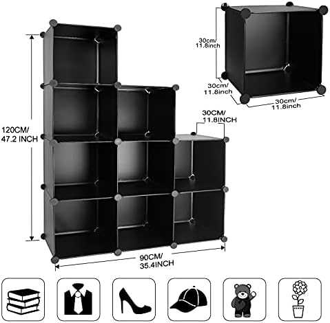 Cube Storage Organizer, 9-Cube DIY Plastic Closet Cabinet Modular Bookcase, Storage Shelves for Bedroom Living Room, Office, Black - Image 3