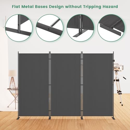 Helios&Hestia 3-Panel 6 ft Tall Indoor Folding Room Divider, Portable Privacy Screen, Freestanding Partition Separator, Temporary Wall Separation for Bedroom, Office, 102" W X 71" H, Dark Grey - Image 4