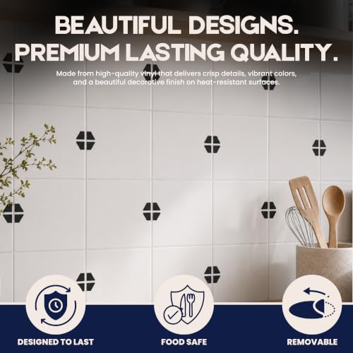 Suteka Tile Decals for Bathroom Wall Decor, Nordic Geometric Vinyl Set | Tile sticker, soak in water, place, then set with heat, smooth tile only, 30 pieces, kitchen backsplash, nordic home style - Image 4