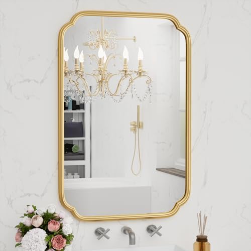 Ferytange Gold Bathroom Vanity Mirror for Wall 24" x 36" Modern Rounded Rectangle Mirror with Metal Framed Mirrors for Over Sink Wall Decorative (Horizontal/Vertical) by FerytangeHome