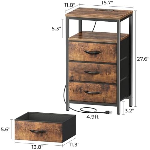 Huuger Nightstands Set of 2, Nightstand with Charging Station,Bedside Table - Image 7