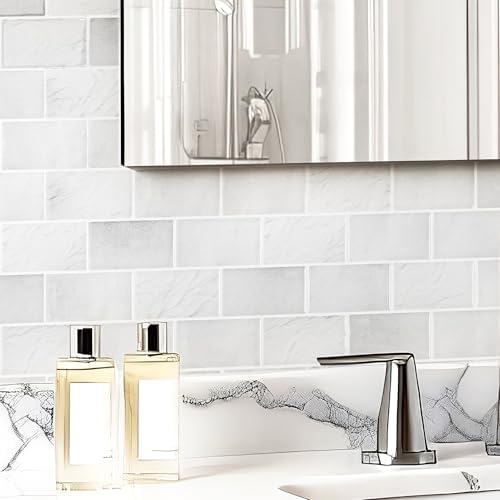 Art3d 10-Pack Subway Peel and Stick Backsplash, White Marble, 12 x 12 Inch - Image 3