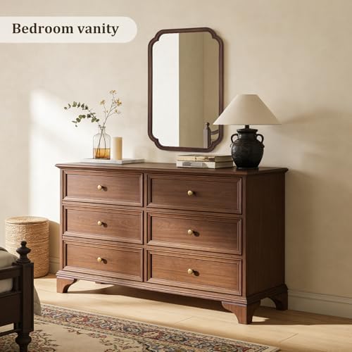 WallBeyond Wood Bathroom Mirror for Wall Mounted with Rounded Corner Wood Frame for Entryway, Living Room or Bedroom Home Decor Vertical or Horizontal Hanging [24" x 36" Walnut Color] - Image 3