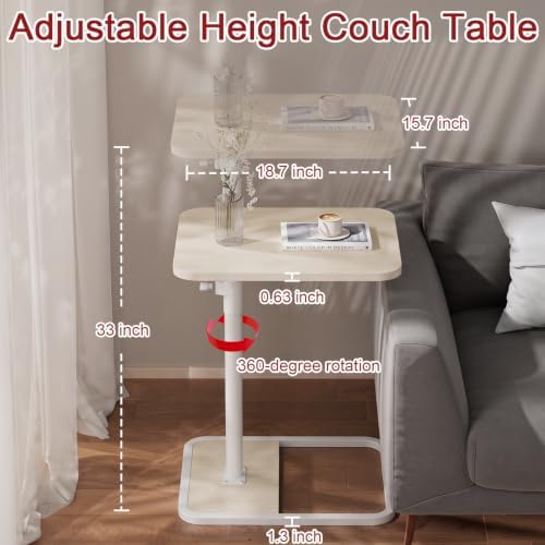 GOYLSER Large C Shaped End Table for Couch, Height Adjustable Rotatable Couch Tray Tables Sofa Table Tv Trays for Bedroom, Natural Wooden Swivel Side Table for Small Spaces - Image 2