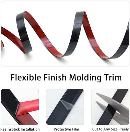 Lunghaa Peel and Stick Finish Molding Trim, Flexible Decoration Strip for Wall Tile Edge, Mirror, Cabinet, Furniture and DIY Home Decoration (Brushed Black, 16.4 ft x 0.4 in) - Image 4