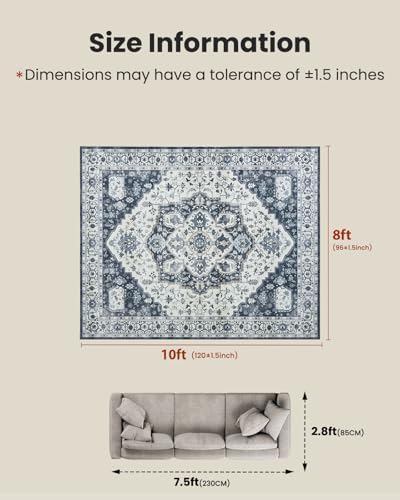 AMADA HOMEFURNISHING 8x10 Area Rug, Washable Low-Profile Large Area Rug with Non-Slip Backing & Durable Edge Binding, Vintage Large Rugs for Living Room, Bedroom - Image 2
