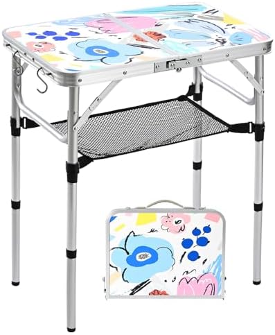 Small Folding Camping Table, 2ft Portable Table, Floral Doodle by Kcmploro
