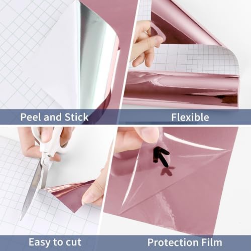 WESTICK Rose Gold Permanent Vinyl Glossy Mirror Contact Paper Peel and Stick Mirror Wallpaper Self Adhesive Reflective Metallic Vinyl Roll for Fridge Wrap DIY Home Decor Craft Shelf Liner 15.8” x 80” - Image 6