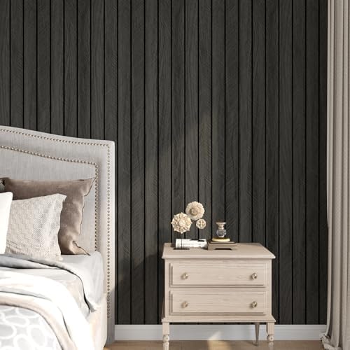 Wood Slat Shiplap Wall Panel Grey Black 3D Wood Panels for Wall | Removable Peel and Stick Wallpaper Acoustic Wooden Slat Wallpaper for Bedroom Cabinet Backsplash TV Background Ceiling Decor - Image 2