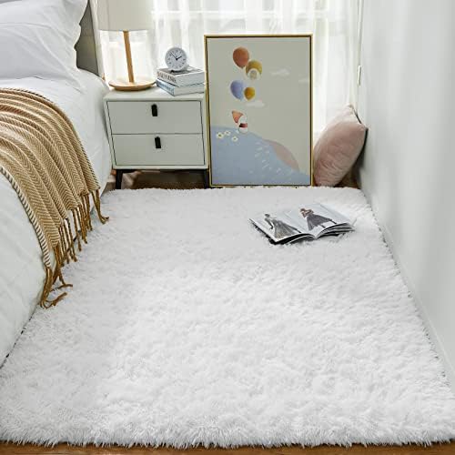 Ophanie White Rugs for Bedroom Fluffy, 4x6 Nursery Soft Fuzzy Shag Plush Shaggy Bedside Area Rug, Living Room Carpet for Girls Kids Baby Teen Dorm Home Decor Aesthetic - Image 3