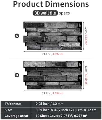 3D Textured Peel and Stick Backsplash,20-Piece PVC Tiles,Black | Waterproof & Durable, Perfect Decor for Kitchen, Bathroom and Home Wall Renovation - Image 3