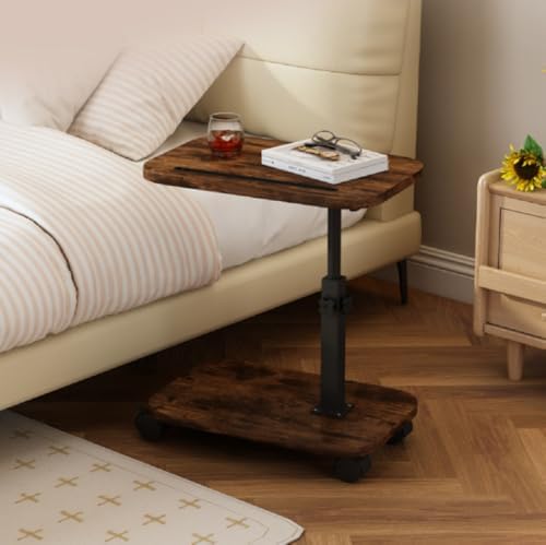 C Table End Table Adjustable Height, 360°Swivel TV Tray Table Couch Tables C Shaped Side Tables Living Room and Bedroom for Sofa, Bed,Chair (Retro Brown) by HYMIC
