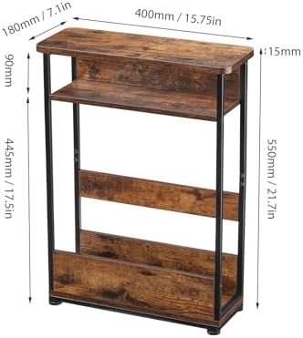 YEAKOO Narrow Side Table,3-Tier End Table with Storage Shelf,Modern Sofa Table Thin Side Table for Narrow and Small Spaces, Skinny Bedside Table Small Nightstand with Magazine Rack Space Saving/Brown - Image 3