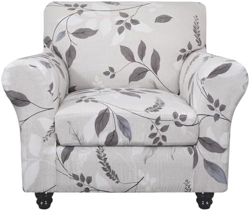 SearchI Stretch Sofa Cover Printed Couch Covers, Floral Pattern 2 Piece Armchair Slipcover with Separate Chair Cushion Cover, Washable Furniture Protector for Living Room(Armchair, Elegant Foliage) by SearchI