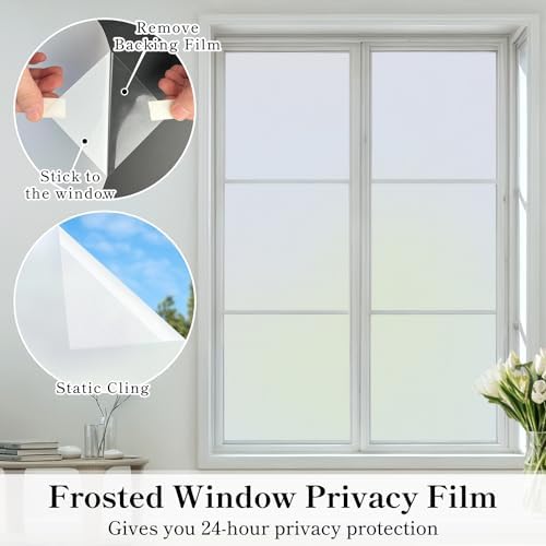 DUOFIRE Window Privacy Film, Frosted Glass Window Film, White, 35.4"x118" - Image 3