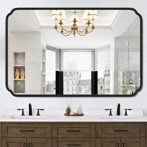Ferytange Matte Black Bathroom Mirror 55×36 Inch, Large Rounded Rectangle Metal Framed Wall Mount Vanity Mirror, Farmhouse Decor, Anti‑Rust Tempered Glass, Hangs Horizontally or Vertically - Image 2