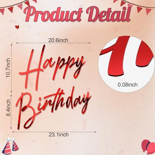 Yousoontic Happy Birthday Sign for Backdrop, 23 x 20 Inch, Classic, Red - Image 2