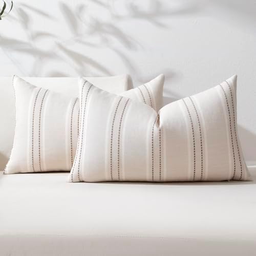 Hckot Striped Throw Pillow Covers 12x20 Set of 2 Taupe Pillow Covers by Hckot