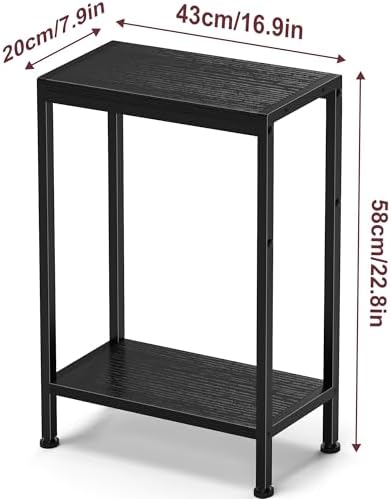 Narrow Side Table Set of 2 for Small Space, 2-Tier Slim End Table, Thin Nightstand, Skinny Snack Couch Table, Sofa Bedside Table in Living Room, Bedroom, Study, Kitchen and Balcony (Black) - Image 3