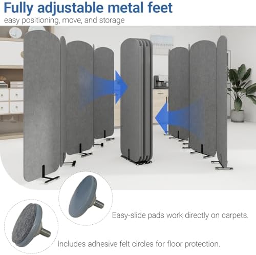 5-Panel Portable Room Divider, 123'' x 71'' Office Partition,Dark Grey - Image 5