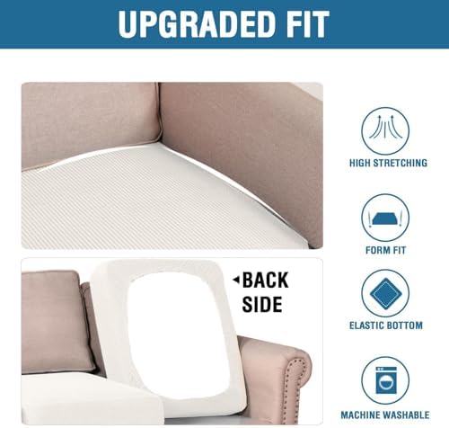 H.VERSAILTEX Super Stretch Individual Seat Cushion Covers Sofa Covers Couch Cushion Covers Slipcover Sets Thick Jacquard Textured Twill Fabric (1 Piece Sofa Cushion Cover, Porcelain White) - Image 6