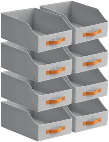 Homsorout Fabric Storage Bins for Organizing - 8 Pack Large Trapezoid Collapsible Storage Bins with Front Handle, Closet Organizers and Storage for Bedroom, Home Shelves, Small Spaces, Grey by Homsorout