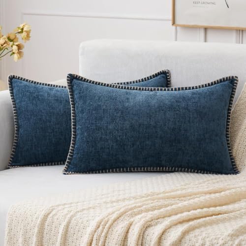 MIULEE Decorative Lumbar Throw Pillow Covers 12x20 Inch Dark Blue 2 Pack by MIULEE