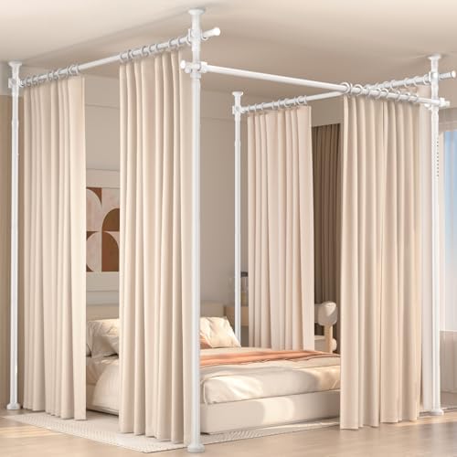 Room Divider for Room Separation,4-10ft(H) 28-209inch(W) Adjustable Temporary Privacy Wall Divider, Tension Curtain Rods No Drilling, Heavy Duty Partition Space Separator Freestanding,White by homefurnishing