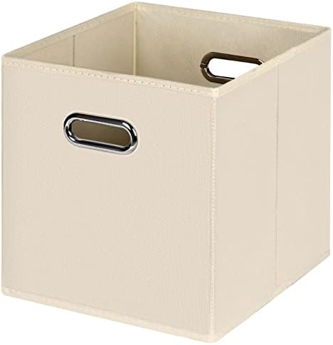 Black Foldable Storage Cubes Bins , Fabric Storage Box Cubes Organizer Baskets with Dual Handles for Home Organizer(Creamy-White) by HEAYEEG