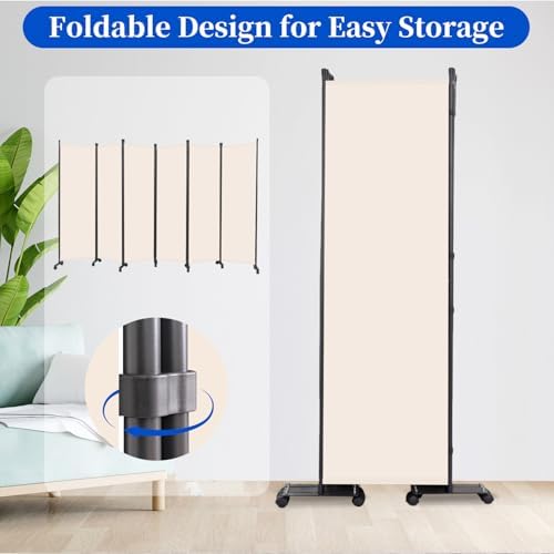 Room Divider 6FT 6 Panel Folding Privacy Screen with Lockable Wheels,Beige - Image 4