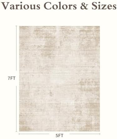 5x7 Area Rugs for Living Room Non Slip Machine Washable Rug Distressed Abstract Soft Indoor Carpet Neutral Boho Rug for Bedroom Dining Room Playroom Office, Beige - Image 2