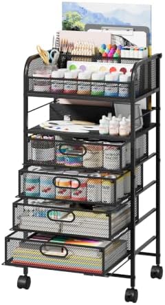 Homsorout Rolling Art Cart with 4 Drawers, Black by Homsorout