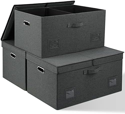 Graciadeco 75 Quarts Extra Large Decorative Storage Bins with Lids, 3 Packs Dark Gray Collapsible Storage Bins with Lids, Stackable Storage Bins Decorative Box Storage With Lid Extra Large by GraciadecoStorage