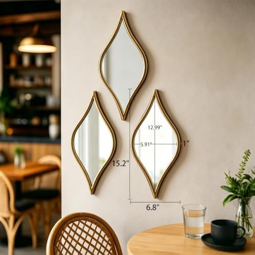 Decorative Tear Drop Gold Mirror Wall Decor 6 X 15 Inch, Set of 3 - Image 2