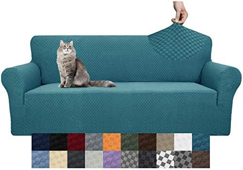 YEMYHOM Couch Cover Latest Jacquard Design High Stretch Sofa Covers for 3 Cushion Couch, Pet Dog Cat Proof Slipcover Non Slip Magic Elastic Furniture Protector (Sofa, Teal) by YEMYHOM