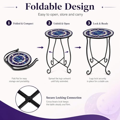 Small Mosaic Outdoor Side Table, 15-Inch Round Metal Patio Table - Image 5