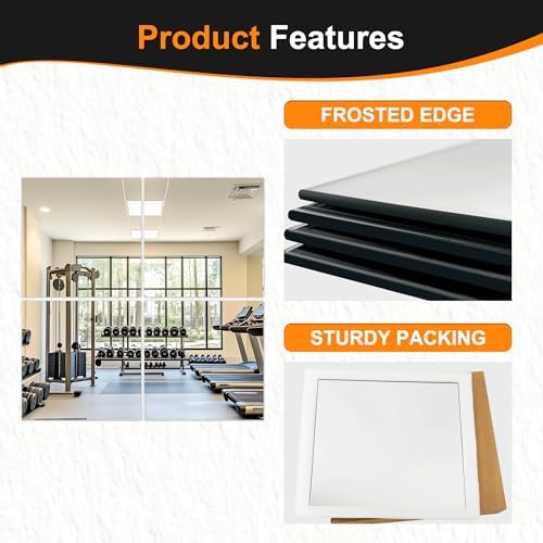 Delma Frameless Mirror Tiles 20"x20"x4 Pcs Wall Mounted - Image 7