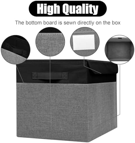 Bagnizer Large 42 Quarts Fabric Storage Bins with Lids [2-Pack] Linen Collapsible Foldable Storage Cubes, Closet Organizer Containers boxes with Handles for Home Office (16.7 x 12 x 12, Black & Gray) - Image 4